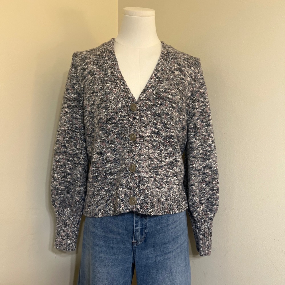 J.Crew Womens Marled Space Dye V-Neck Cardigan Sweater Gray and White Size M